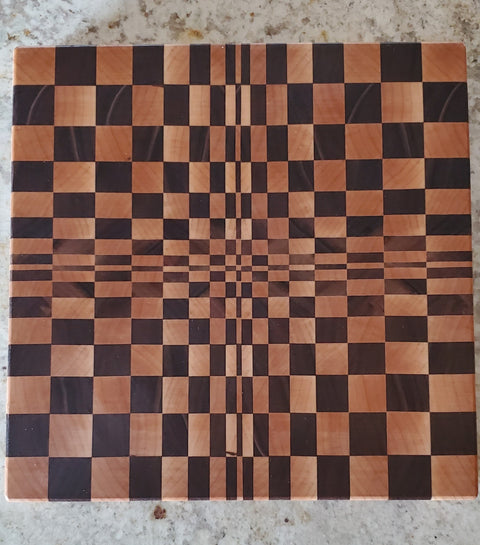 Top view of 3D pattern end-grain cutting board handmade in San Diego by Mostad Works