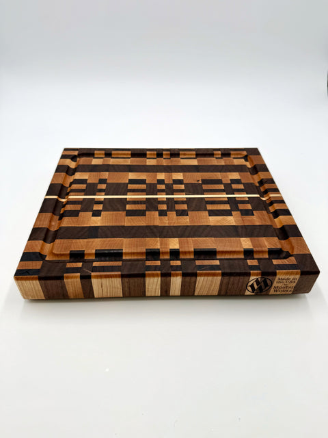 Chaos pattern end-grain cutting board handcrafted in San Diego by Mostad Works