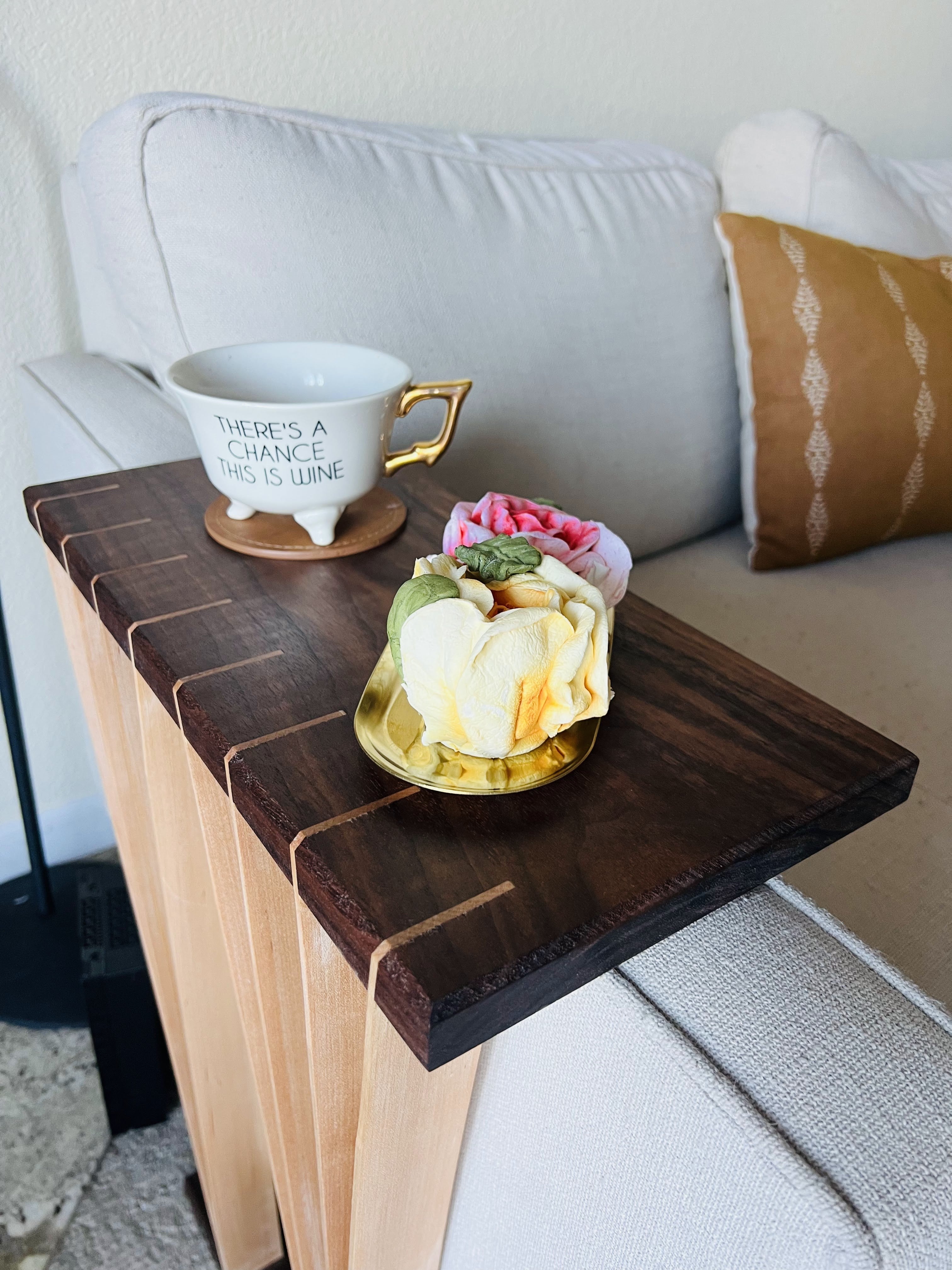 Custom Walnut Sofa Arm Table | Handcrafted San Diego | Mostad Works ...