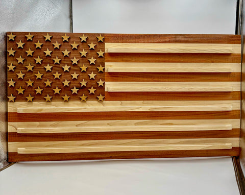 Handcrafted American flag challenge coin display holder made in San Diego