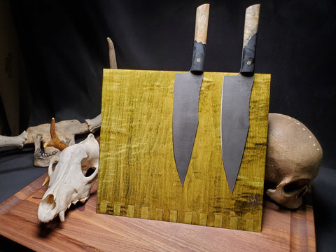 Dragon scale green curly maple magnetic knife holder handcrafted in San Diego