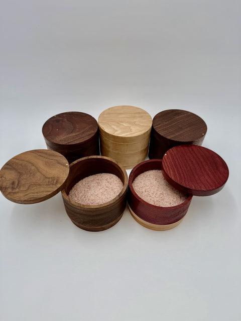 Collection of handcrafted hardwood salt cellars veteran-made in San Diego