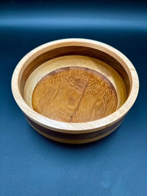 Hand-turned hardwood bowl with walnut base made in San Diego