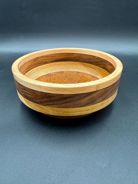 Hand-turned hardwood bowl with stripe detail handmade in San Diego