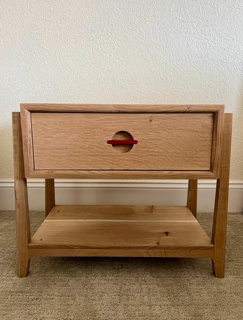 Custom hardwood nightstand handcrafted in San Diego by Mostad Works veteran woodworker