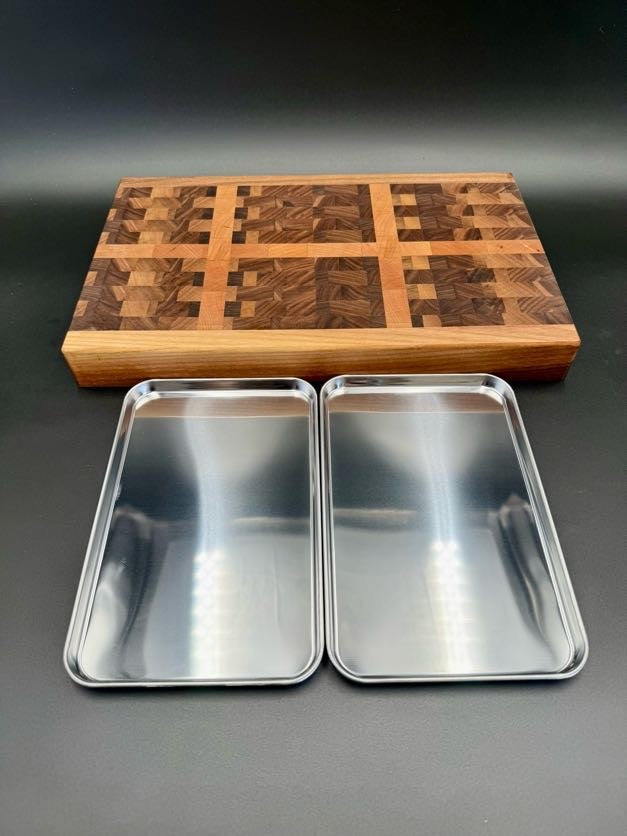 End-Grain Cutting Board With Slide-Out stainless Trays