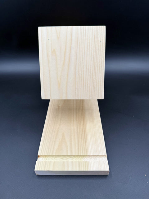 Front view of maple wood bedside book holder made in San Diego