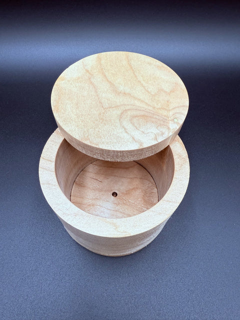 Angled view of maple wood salt cellar open handcrafted in San Diego