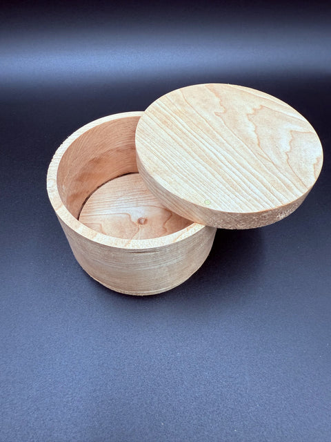 Maple salt cellar with lid open handmade in San Diego by Mostad Works