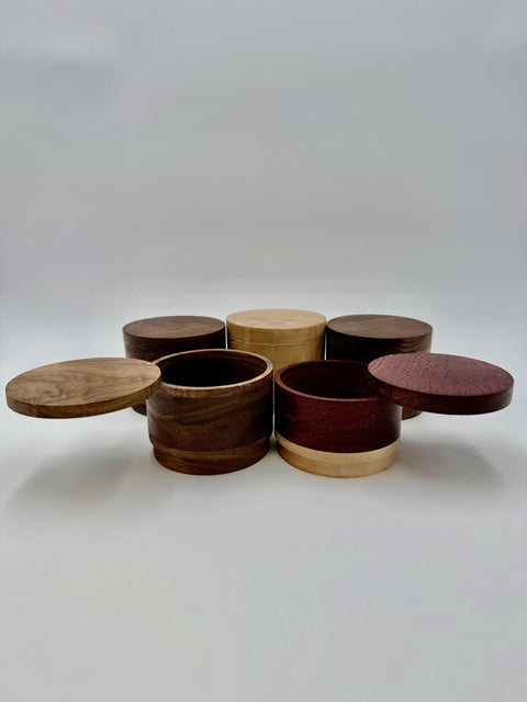 Handcrafted wood salt cellars in multiple hardwood options made in San Diego