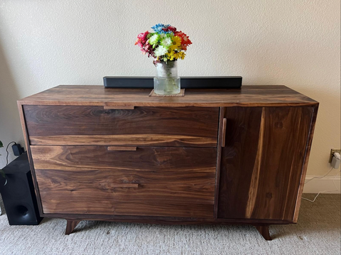 Solid walnut dresser with 3 drawers handcrafted in San Diego by Mostad Works