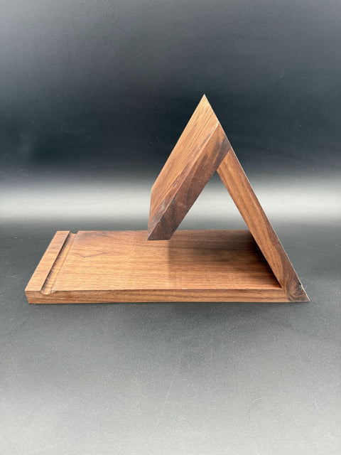 Walnut bedside book holder handcrafted in San Diego by Mostad Works