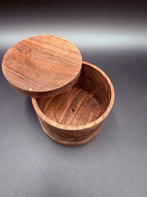 Walnut salt cellar with lid open handmade in San Diego by Mostad Works