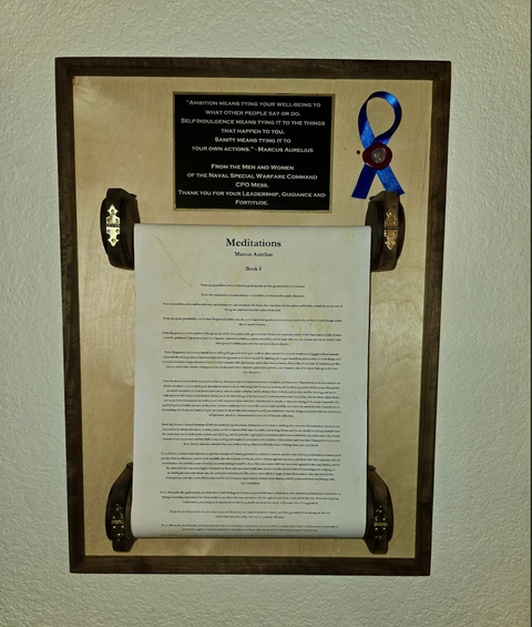 Handcrafted wood picture frame with laser engraving and scroll made in San Diego by Mostad Works