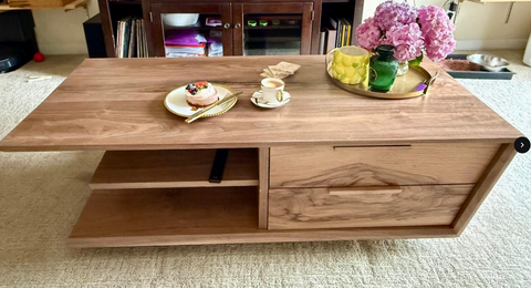 Handcrafted wooden coffee table made by Mostad Works in San Diego
