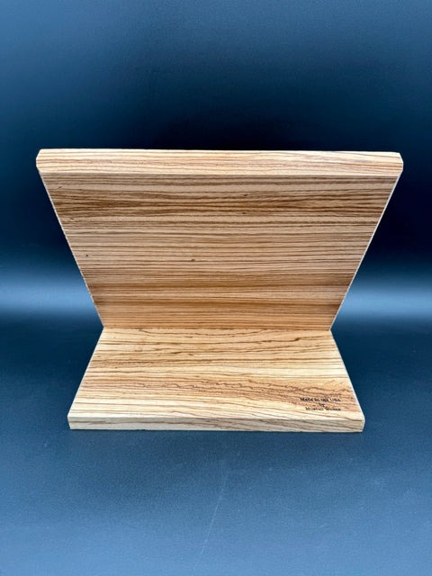 Back view of Zebrawood magnetic knife holder veteran-made in San Diego