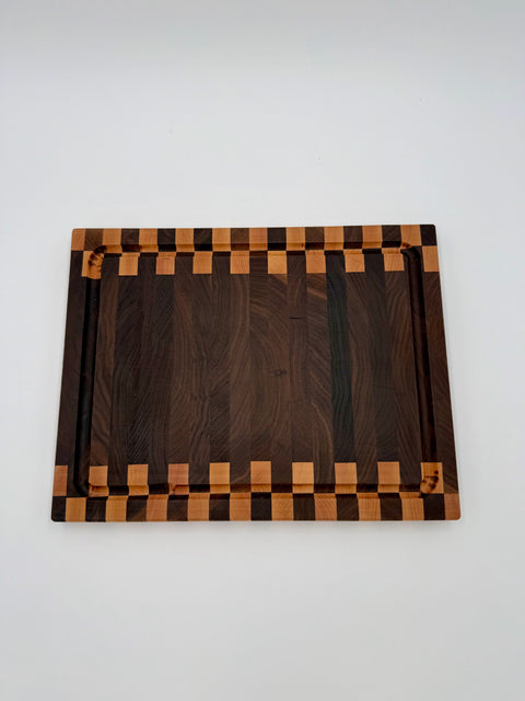 Top view of walnut maple end-grain cutting board veteran-made in San Diego